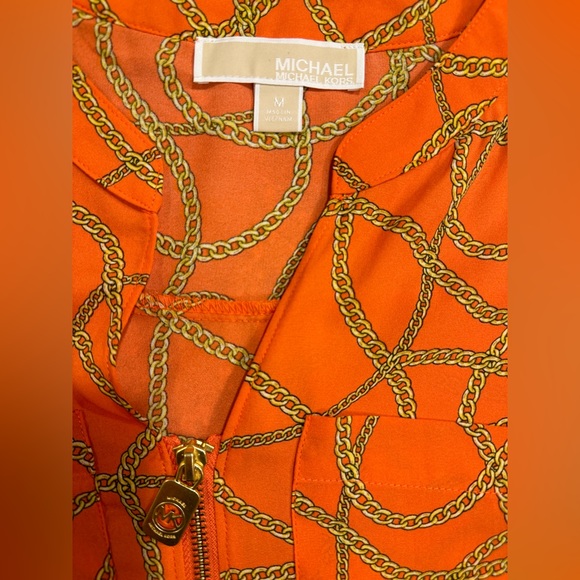 MICHAEL KORS ZINNIA Orange Gold Chain Print Blouse size M - Picture 9 of 12